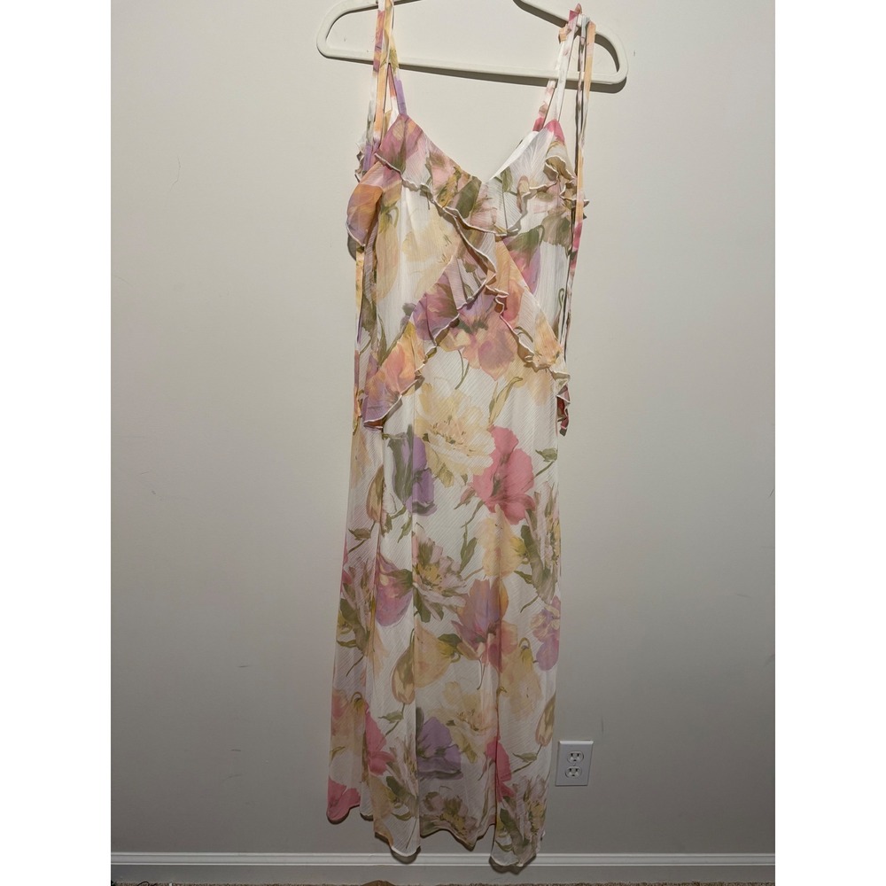 Taylor Women Floral Ruffle Maxi Dress Pink Yellow Purple 4270MMX Size 8 NWT